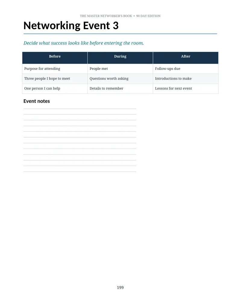 Event workbook sample page