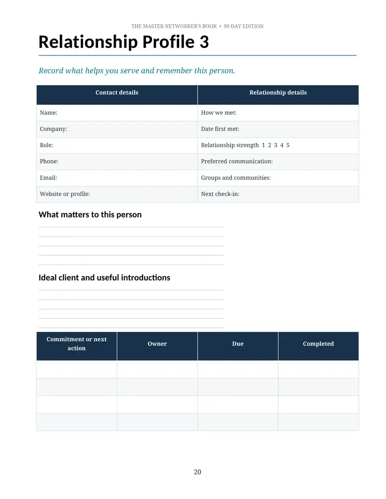 Relationship profiles sample page
